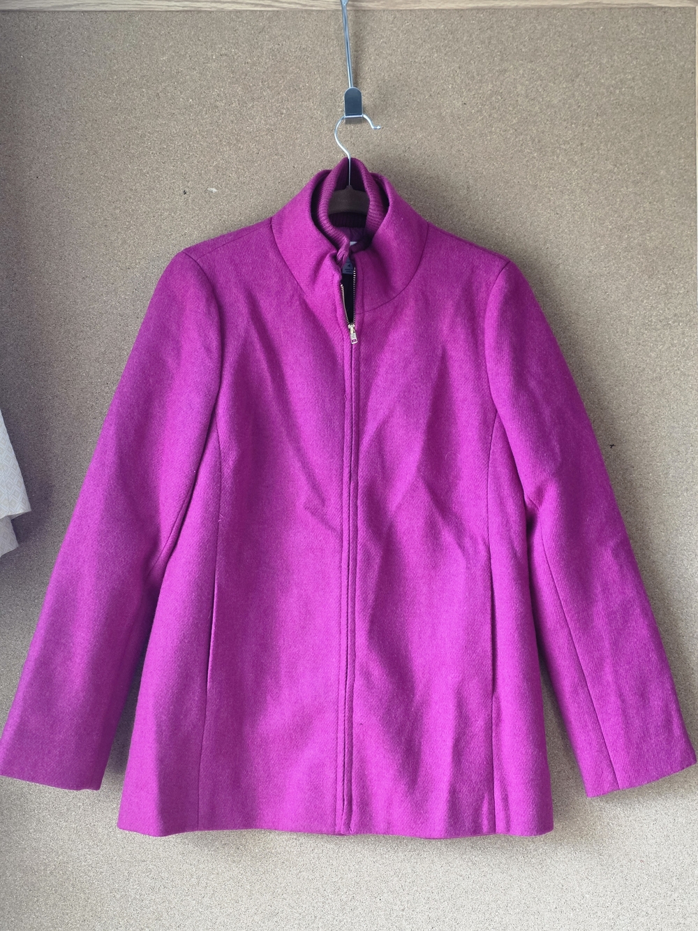 J. Crew Women's Bright Wool Blend Fuchsia Zip-Up Pea Coat